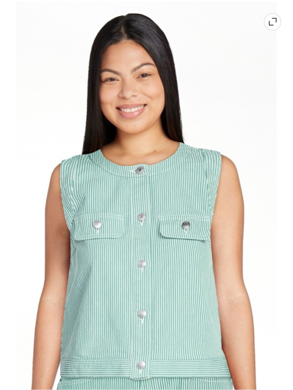 Free Assembly Women's and Women's Plus Button Front Sleeveless Denim Top